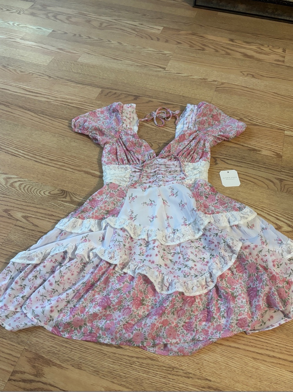 Altar'd State Pink Floral Tiered Ruffle Dress